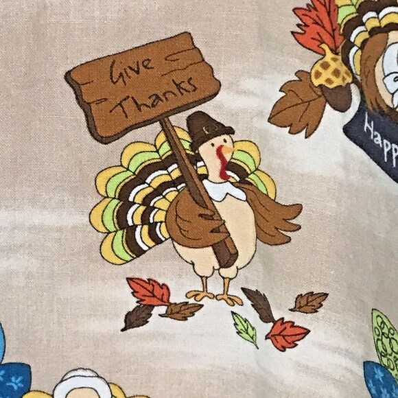 Scrub Star Thanksgiving Top Women's M Tan Cotton V-Neck SS 2 Pocket Fitted Scrub - Picture 3 of 11